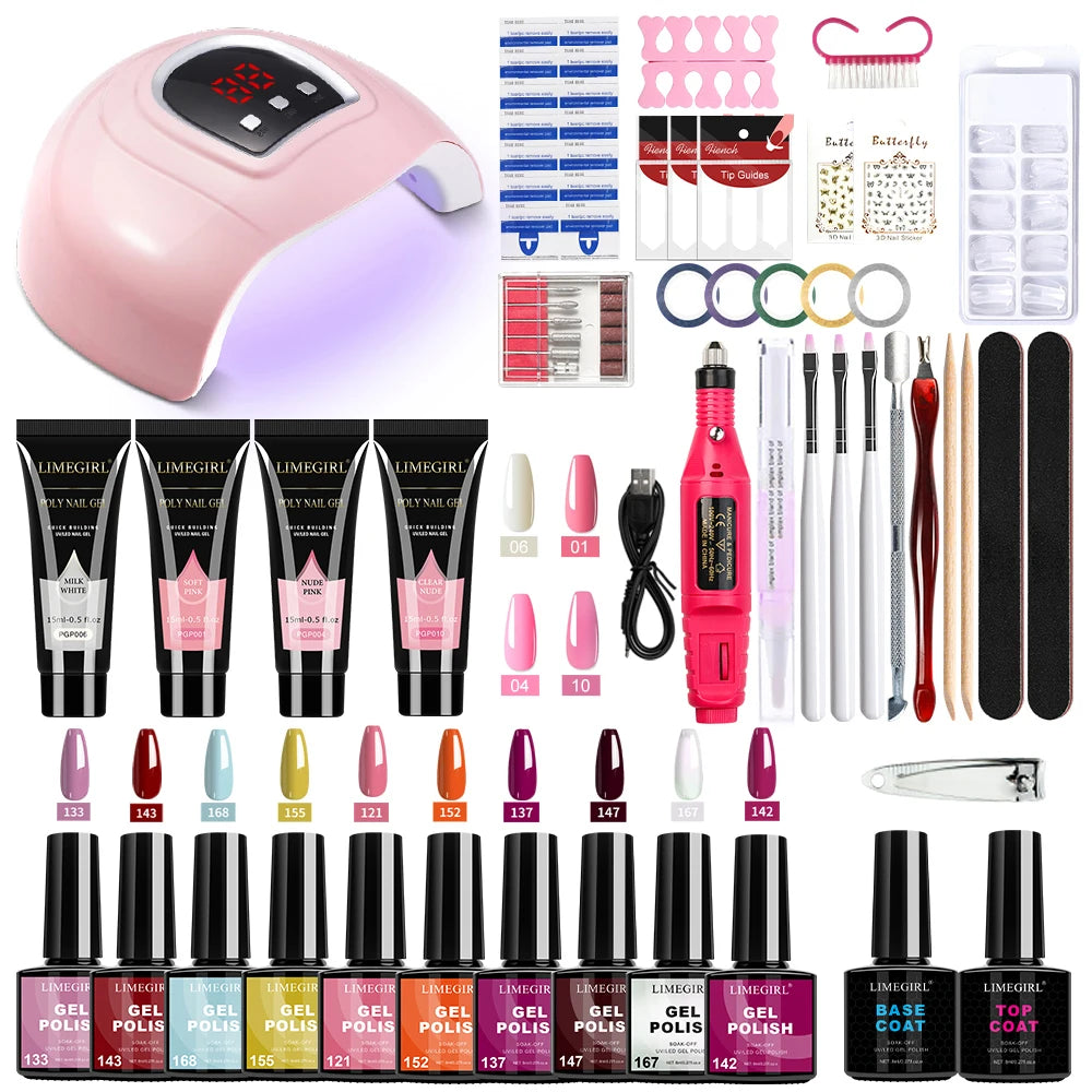 Kit de esmalte em gel LIMEGIRL, base em gel UV, ferramenta de polimento com luz LED e broca de unha, kit de esmalte em gel semipermanente