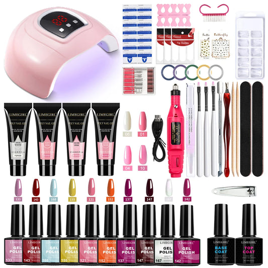 Kit de esmalte em gel LIMEGIRL, base em gel UV, ferramenta de polimento com luz LED e broca de unha, kit de esmalte em gel semipermanente