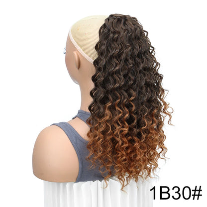 Extensión de cabello sintético afro largo y rizado de 18 pulgadas con cordón para cola de caballo.