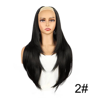 WIGSIN - Extensión de cabello sintético de 22 pulgadas en forma de V, con 4 clips, largo y liso, peluca invisible de moda para mujer