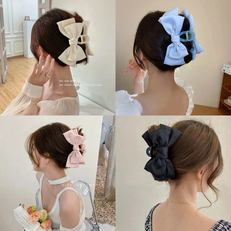 Grampos de cabelo de cetim com borboletas, acessórios de cabelo para meninas, versão coreana de grampos de cabelo de arco de cor sólida