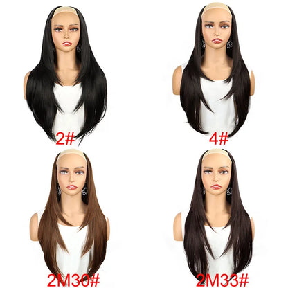 WIGSIN - Extensión de cabello sintético de 22 pulgadas en forma de V, con 4 clips, largo y liso, peluca invisible de moda para mujer
