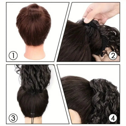 Extensión de cabello sintético afro largo y rizado de 18 pulgadas con cordón para cola de caballo.