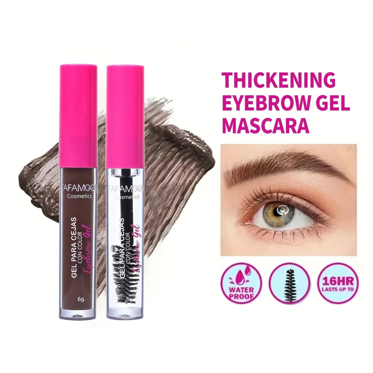 Kit de gel para cejas con tinte resistente al agua, color castaño intenso y pegamento transparente para cejas, maquillaje de ojos de larga duración y esculpido rápido.