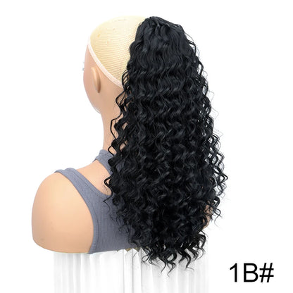 Extensión de cabello sintético afro largo y rizado de 18 pulgadas con cordón para cola de caballo.