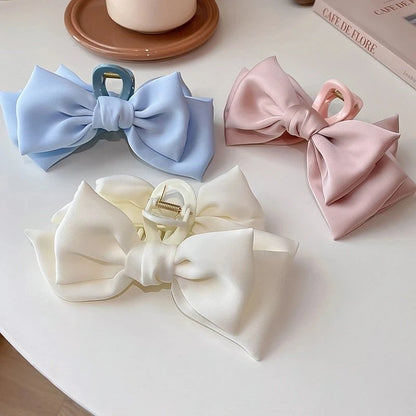 Grampos de cabelo de cetim com borboletas, acessórios de cabelo para meninas, versão coreana de grampos de cabelo de arco de cor sólida