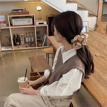 Laço de cabelo de cetim estilo fungo com design francês, para mulheres com temperamento simples, novo estilo de laço de cabelo