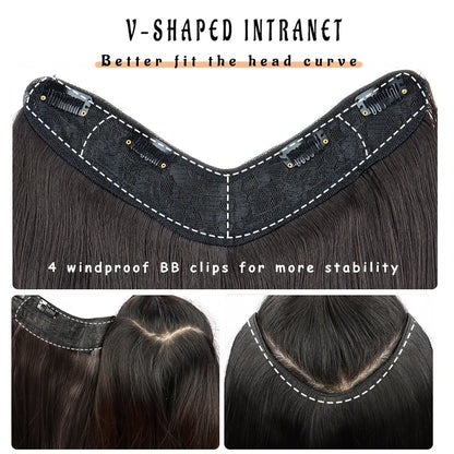 WIGSIN - Extensión de cabello sintético de 22 pulgadas en forma de V, con 4 clips, largo y liso, peluca invisible de moda para mujer