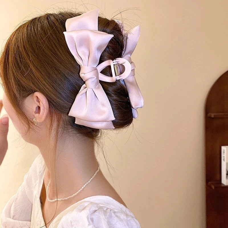 Grampos de cabelo de cetim com borboletas, acessórios de cabelo para meninas, versão coreana de grampos de cabelo de arco de cor sólida