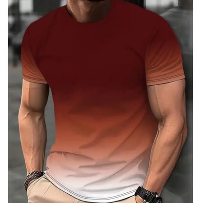 Camiseta de manga corta con estampado digital de color degradado para hombre