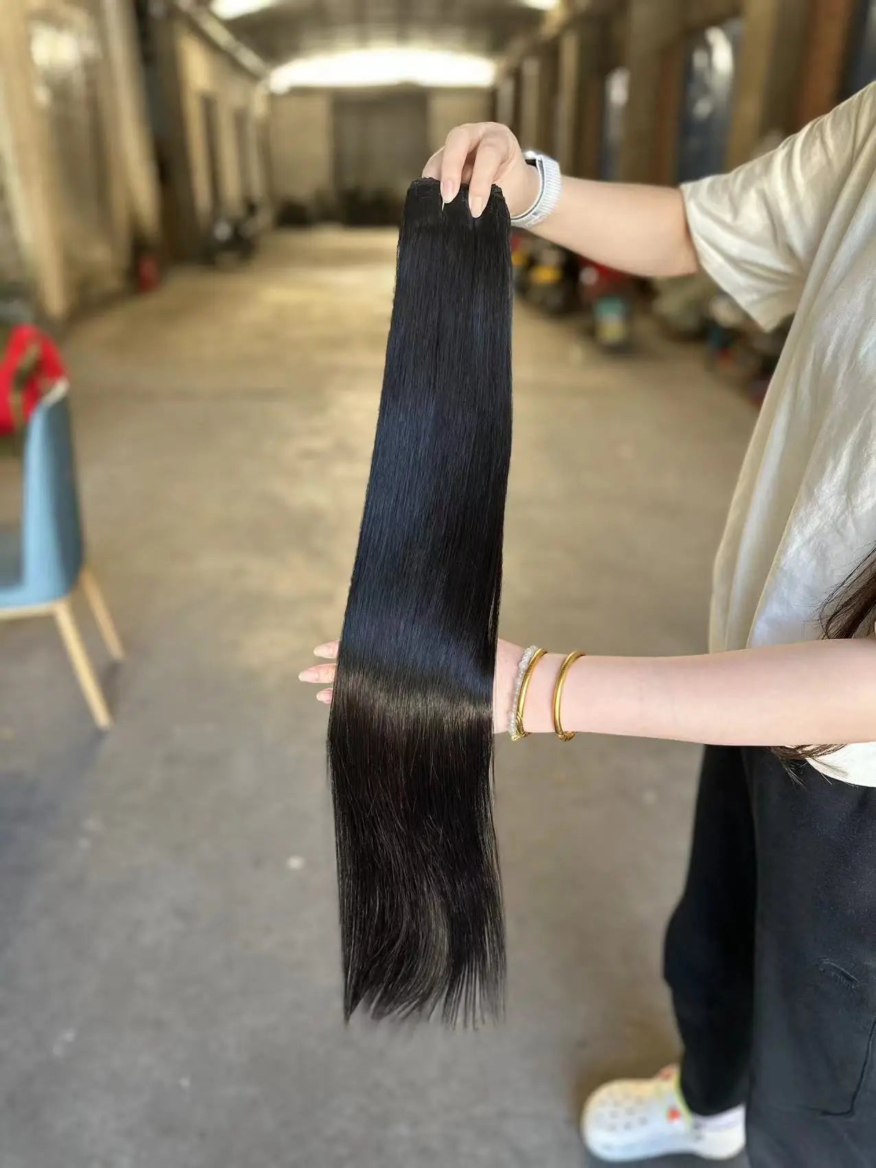 Extensiones de cabello sintético súper largo natural de salón, cabello lacio Yaki.