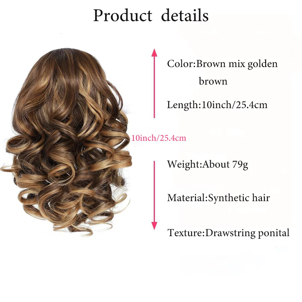 Extensiones de cabello sintético corto con clip,  cola de caballo cortas y rizadas con cordón, elegantes para uso diario.