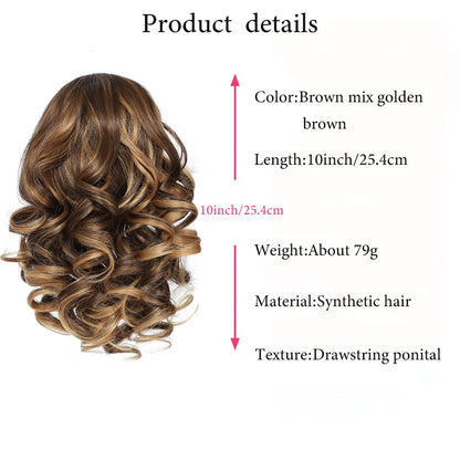 Extensiones de cabello sintético corto con clip,  cola de caballo cortas y rizadas con cordón, elegantes para uso diario.