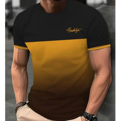 Camiseta de manga corta con estampado digital de color degradado para hombre