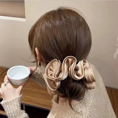 Laço de cabelo de cetim estilo fungo com design francês, para mulheres com temperamento simples, novo estilo de laço de cabelo