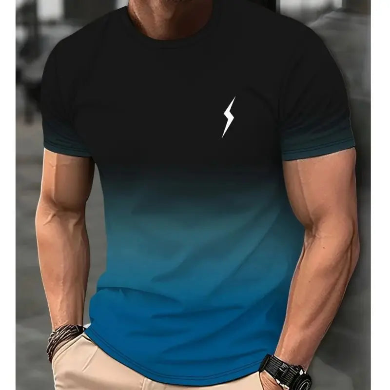 Camiseta de manga corta con estampado digital de color degradado para hombre