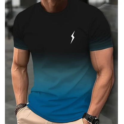 Camiseta de manga corta con estampado digital de color degradado para hombre