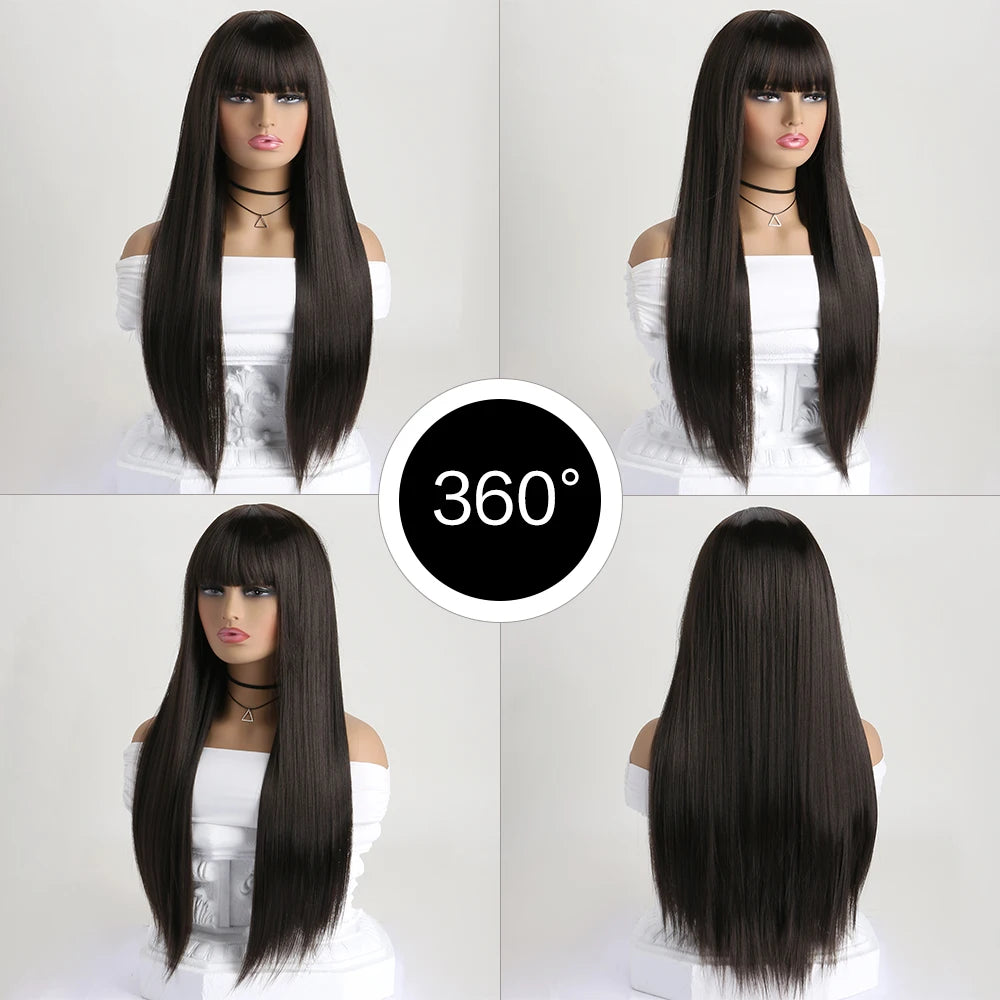 Peluca sintética larga y recta de 26 pulgadas para mujer, ideal para fiestas, disfraces y cosplay