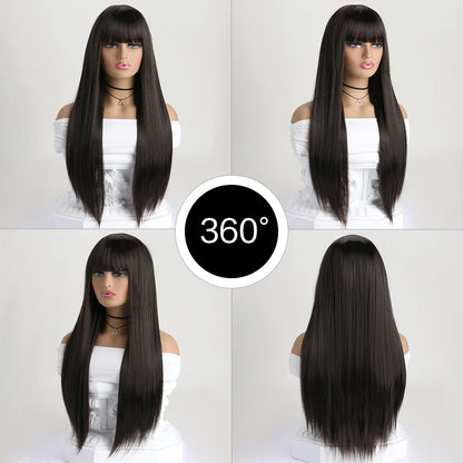Peluca sintética larga y recta de 26 pulgadas para mujer, ideal para fiestas, disfraces y cosplay