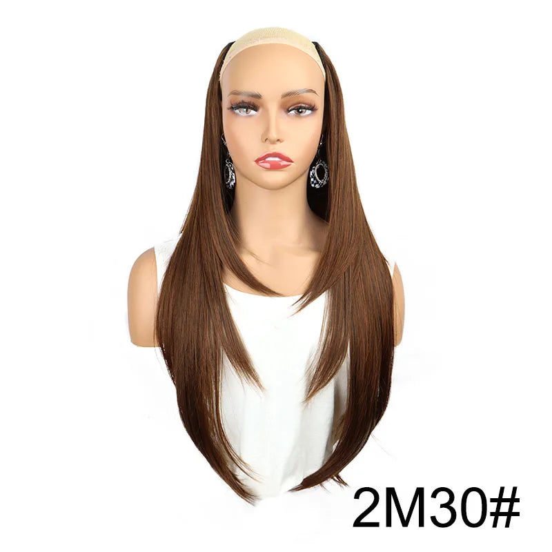 WIGSIN - Extensión de cabello sintético de 22 pulgadas en forma de V, con 4 clips, largo y liso, peluca invisible de moda para mujer