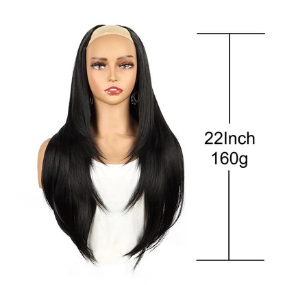 WIGSIN - Extensión de cabello sintético de 22 pulgadas en forma de V, con 4 clips, largo y liso, peluca invisible de moda para mujer