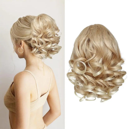 Extensiones de cabello sintético corto con clip,  cola de caballo cortas y rizadas con cordón, elegantes para uso diario.