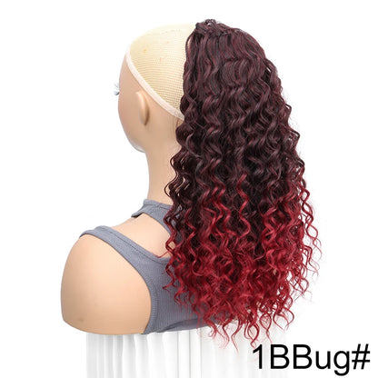Extensión de cabello sintético afro largo y rizado de 18 pulgadas con cordón para cola de caballo.