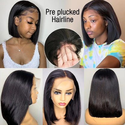 Perucas de renda frontal WeHuman Hair, perucas curtas Bob sem cola, perucas curtas Bob, pré-depiladas, lisas, 13x4 HD, perucas de renda transparente