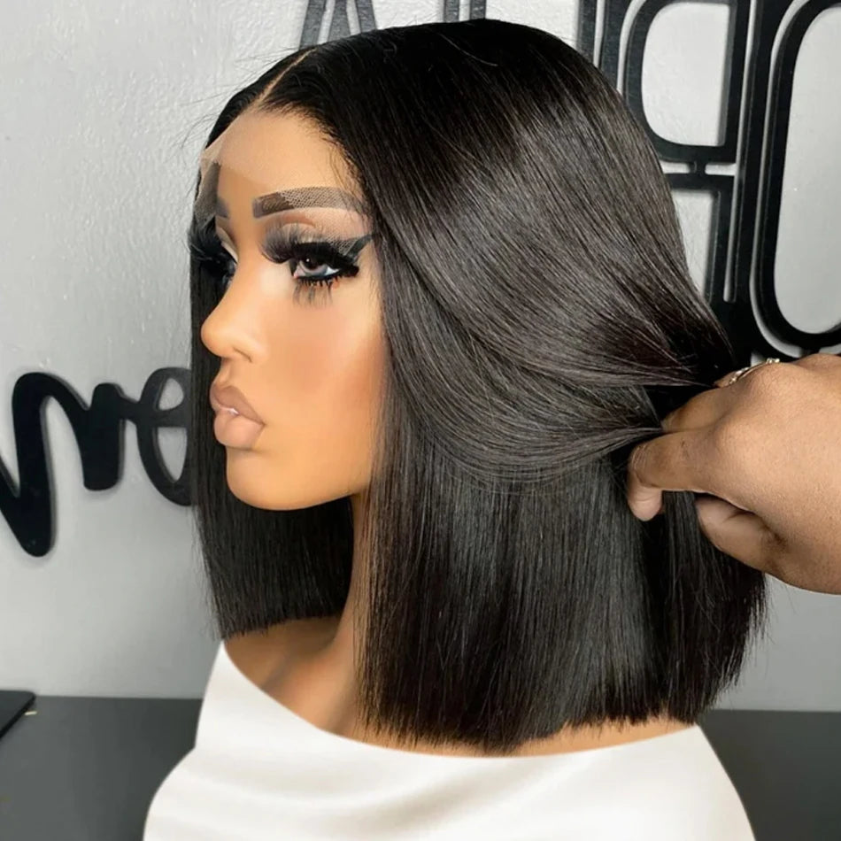Perucas de renda frontal WeHuman Hair, perucas curtas Bob sem cola, perucas curtas Bob, pré-depiladas, lisas, 13x4 HD, perucas de renda transparente