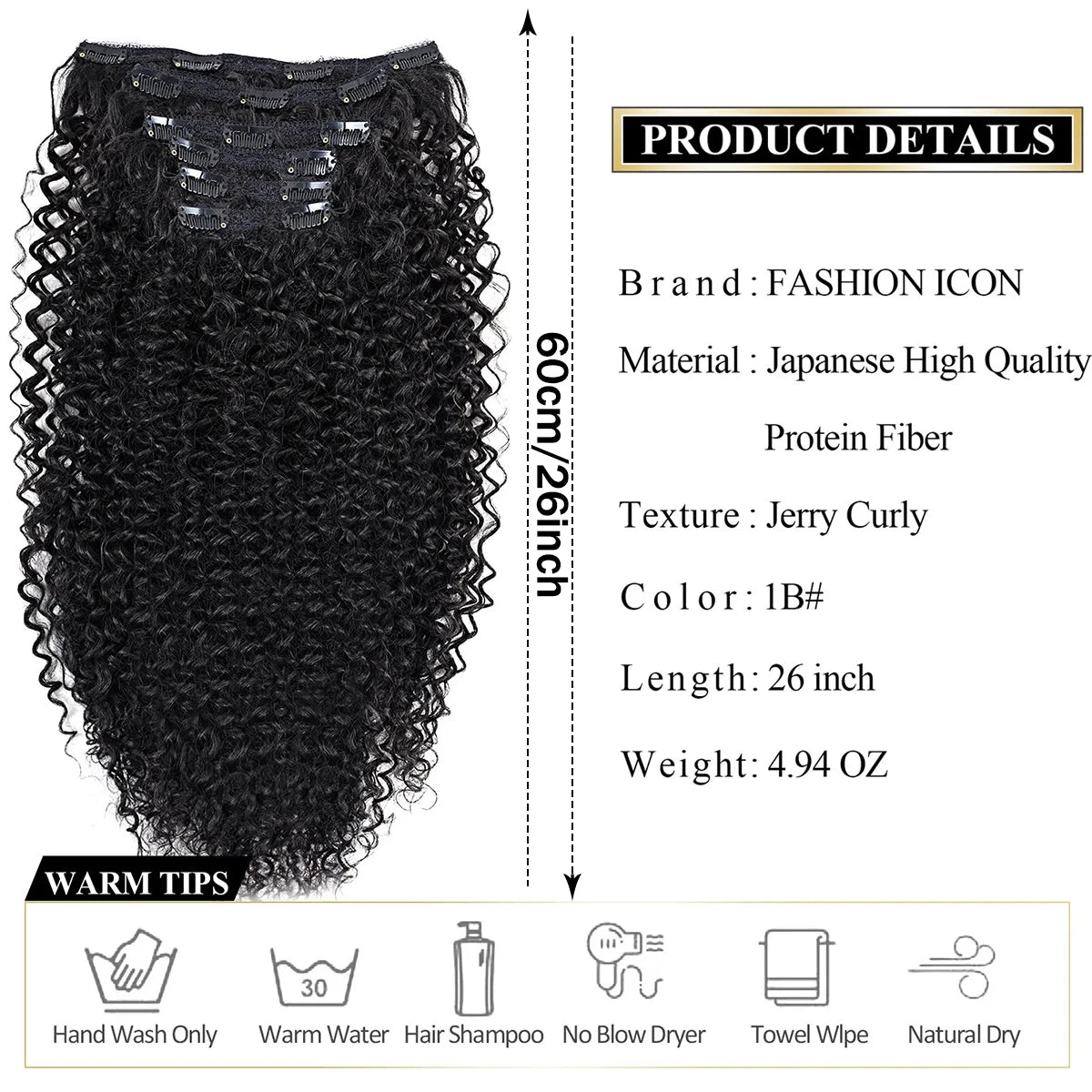 Extensiones de cabello sintético rizado con clip, postizos rizados con clip, extensiones postizas para cabeza completa, cabello negro y castaño para mujeres.
