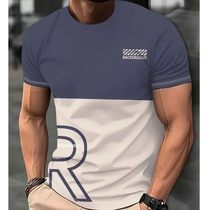 Camiseta de manga corta con estampado digital de color degradado para hombre