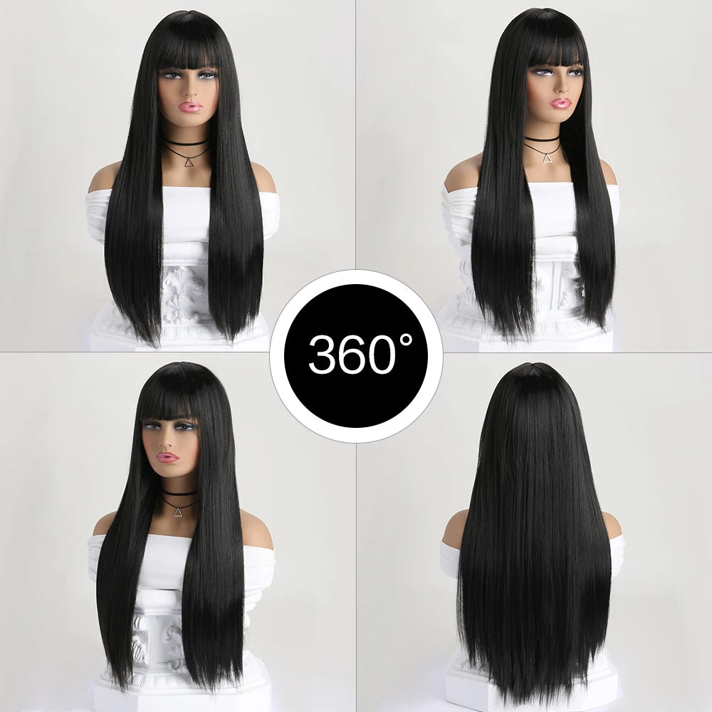 Peluca sintética larga y recta de 26 pulgadas para mujer, ideal para fiestas, disfraces y cosplay