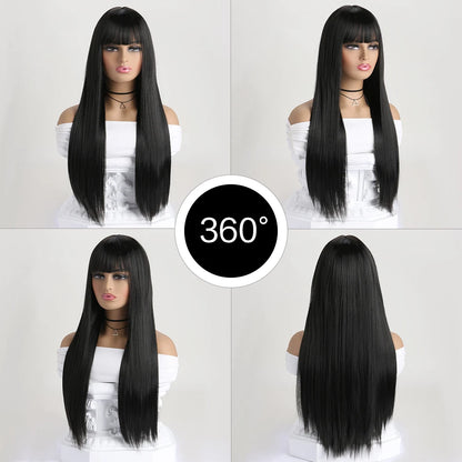 Peluca sintética larga y recta de 26 pulgadas para mujer, ideal para fiestas, disfraces y cosplay