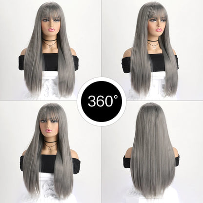 Peluca sintética larga y recta de 26 pulgadas para mujer, ideal para fiestas, disfraces y cosplay