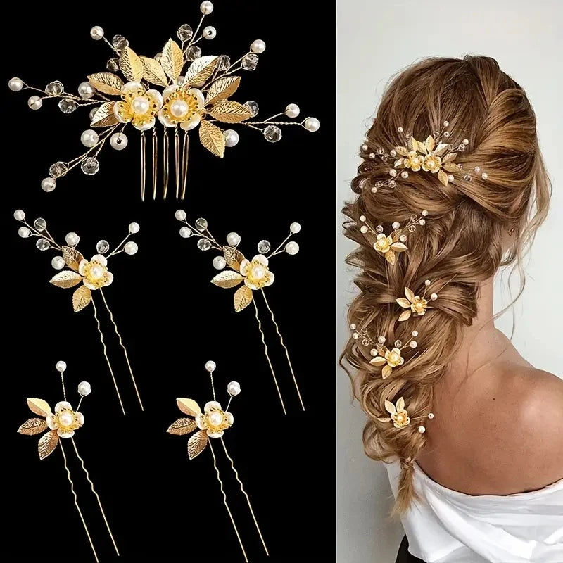Conjunto de 5 acessórios de cabelo de cristal de luxo, românticos e doces, para noivas, festas, casamentos e joias.