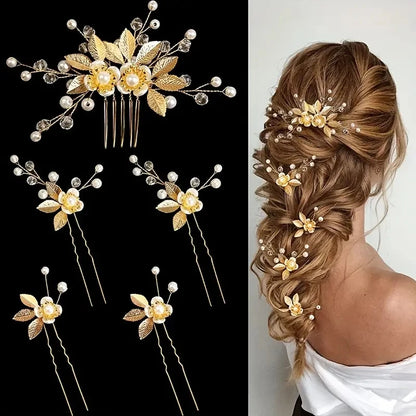 Conjunto de 5 acessórios de cabelo de cristal de luxo, românticos e doces, para noivas, festas, casamentos e joias.