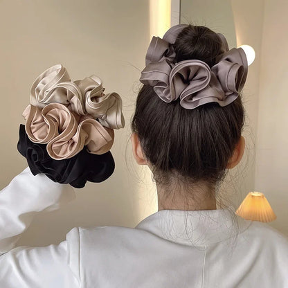 Laço de cabelo de cetim estilo fungo com design francês, para mulheres com temperamento simples, novo estilo de laço de cabelo