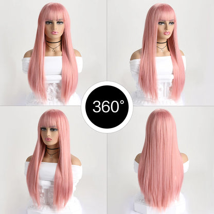 Peluca sintética larga y recta de 26 pulgadas para mujer, ideal para fiestas, disfraces y cosplay