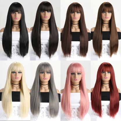 Peluca sintética larga y recta de 26 pulgadas para mujer, ideal para fiestas, disfraces y cosplay