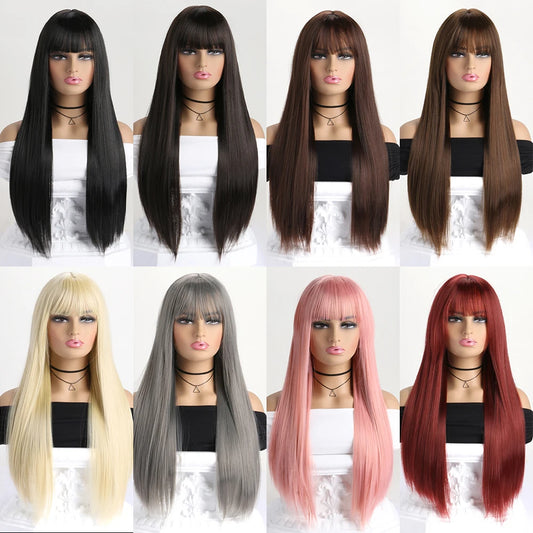 Peluca sintética larga y recta de 26 pulgadas para mujer, ideal para fiestas, disfraces y cosplay