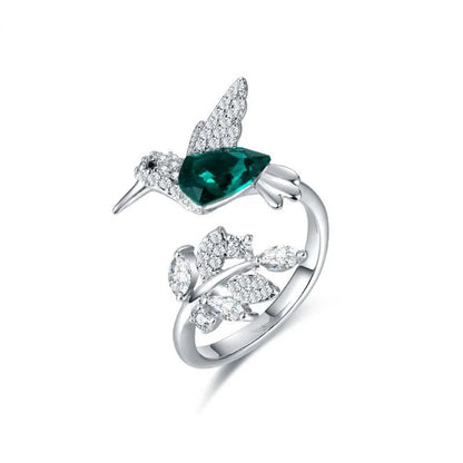Elegantes anillos de colibrí ajustables de piedra azul natural para mujer, rellenos de vidrio, joyería de compromiso, boda y fiesta.