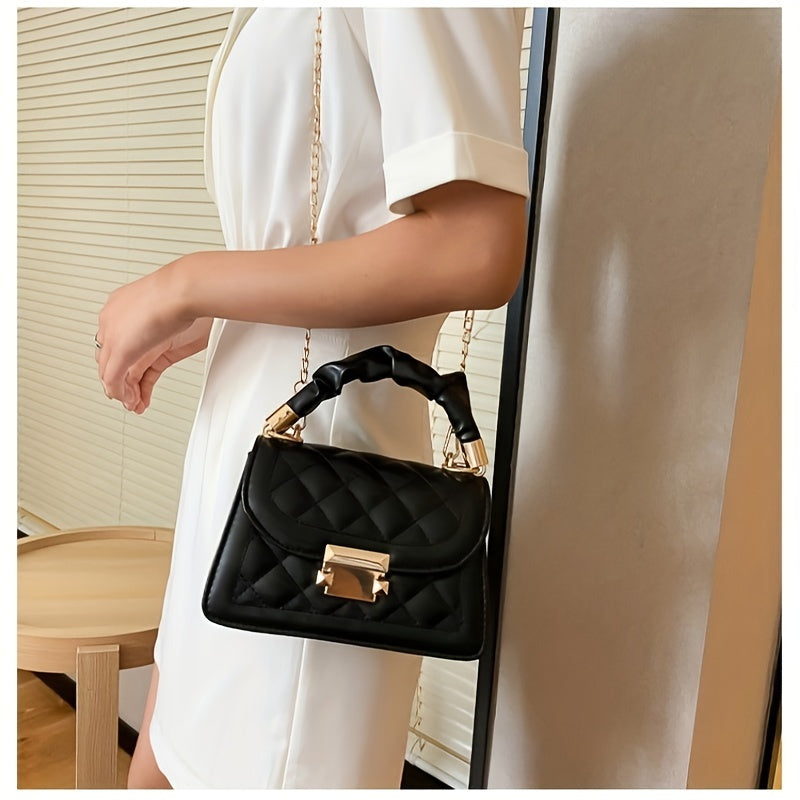 Cartera de moda para mujer, con correa de cadena, piel sintética impermeable, color liso en blanco, morado y negro.