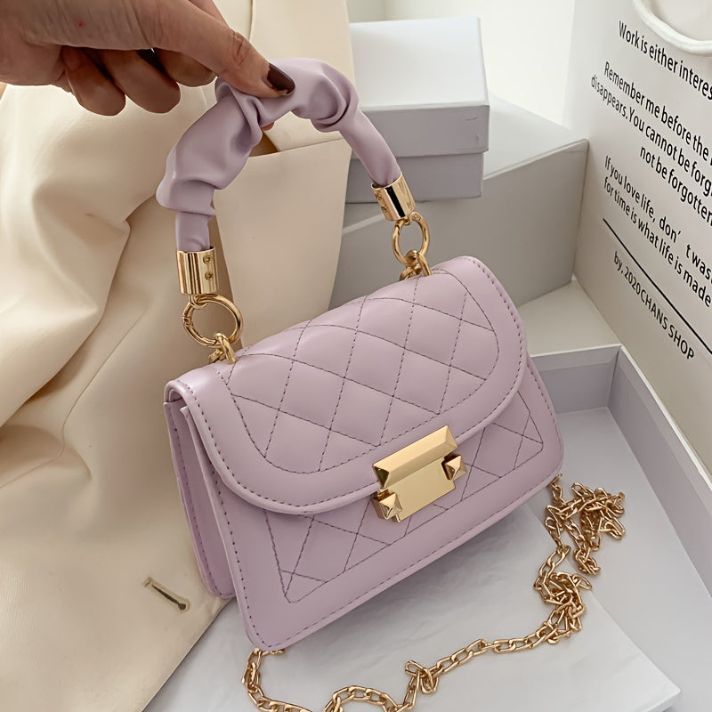 Cartera de moda para mujer, con correa de cadena, piel sintética impermeable, color liso en blanco, morado y negro.